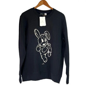 Paul Smith NWT Sweatshirt 'Spray Rabbit' Size M Black Regular Fit 100% Cotton